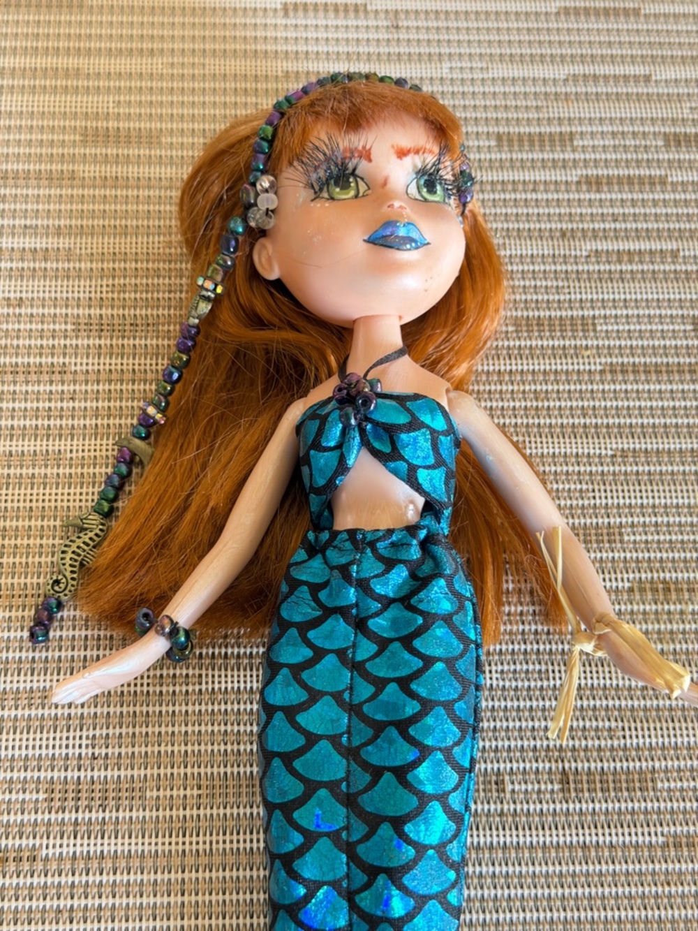 VTG Bratz Teal Mermaid Doll with Beaded Jewelry 12” handmade outfit